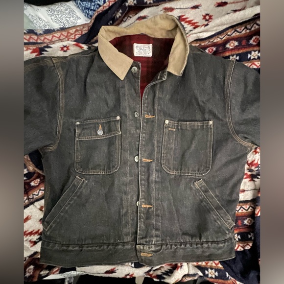 **Sold***Vintage Polo Ralph Lauren Dark Denim Jacket buffalo blanket line cordry - Picture 10 of 12